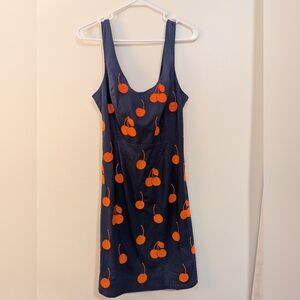 Navy Blue Dress with Orange Cherry Print